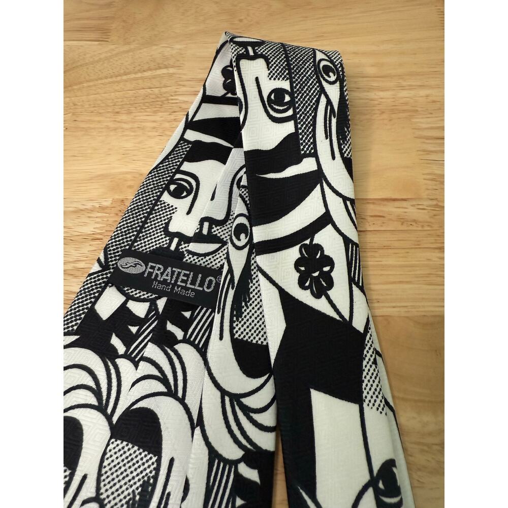 Fratello Men's Hand Made Neck Tie Picasso Inspired Black & White - Picture 9 of 13
